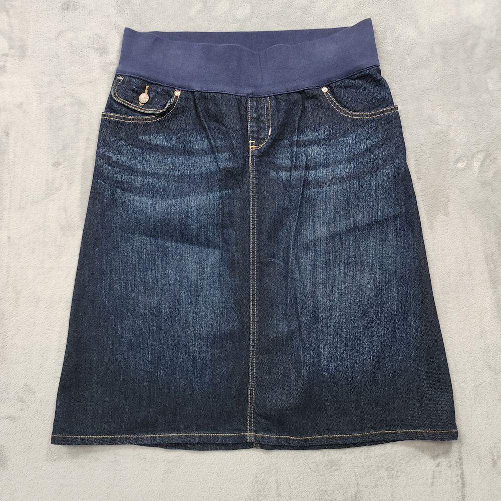 Gap Maternity Skirt Womens 6 Blue Denim A-Line Knee Dark Wash Stretch Panel